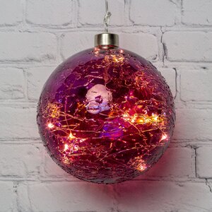 Подвесной светильник Шар Джилли 12 см пурпурный 10 микро LED ламп, на батарейках, стекло Boltze фото 1