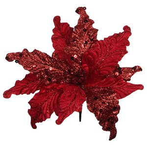 Пуансеттия Нежность Шелка 28 см красная, клипса Edelman фото 1