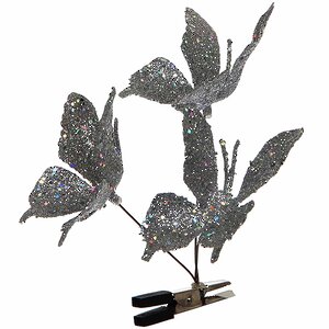 Елочное украшение Бабочки Блестящее Трио 13 см серебряные, клипса
