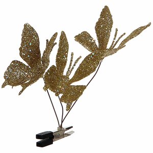 Елочное украшение Бабочки Блестящее Трио 13 см золотые, клипса Edelman фото 1