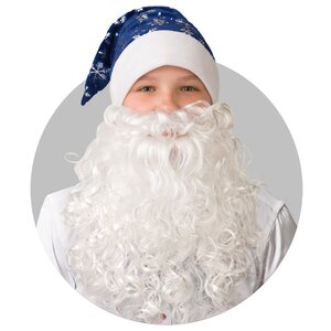 Колпак Деда Мороза со снежинками синий + борода