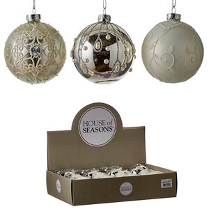 Набор стеклянных шаров Рождественская Соната 8 см белый с серебряным, 12 шт Edelman фото 1