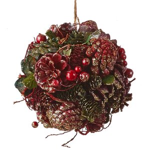 Подвесная композиция Шар Брусничный Аромат с ягодами и шишками 14 см Edelman фото 1