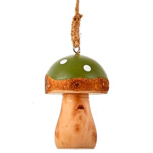 Деревянная елочная игрушка Гриб Мухоморчик 7 см зеленый, подвеска Edelman фото 1