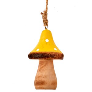 Деревянная елочная игрушка Гриб Мухомор 8 см желтый, подвеска Edelman фото 1