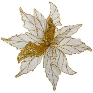 Пуансеттия Королевское великолепие 30 см белая с золотым, клипса Edelman фото 1