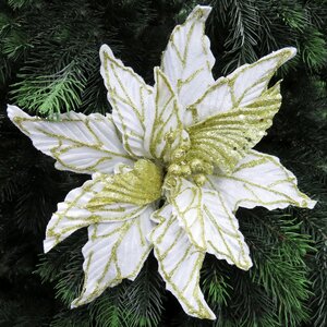 Пуансеттия Stella di Natale - White&Gold 30 см, клипса Edelman фото 1
