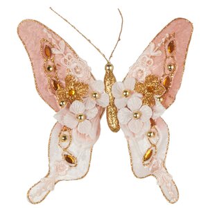 Елочная игрушка Бабочка Фонтенбло 18 см розовая, клипса Noel Collection (Katherine’s Style) фото 1