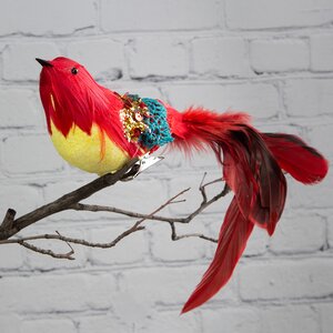 Ёлочное украшение Птица Роксоланы 24 см, красная, клипса Noel Collection (Katherine’s Style) фото 1