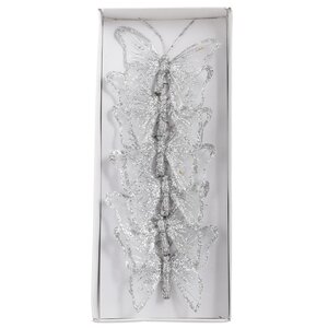 Декоративное украшение Бабочка Farfalle D'aria 10 см, 6 шт, серебряная, клипса