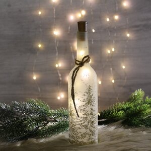 Декоративный светильник бутылка Лесная Опушка 31 см с бежевым рисунком, на батарейках Edelman фото 1