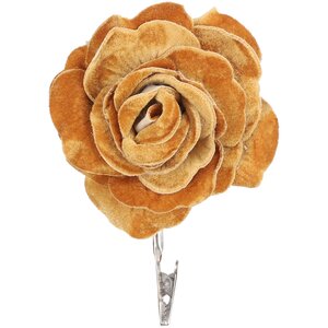 Роза Дейрона Velvet 12 см золотая, клипса