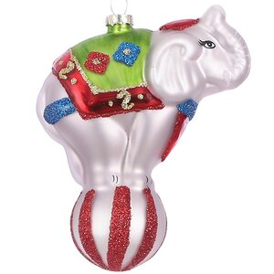 Стеклянная елочная игрушка Слон Джоуи - Цирк Шапито 10 см, подвеска