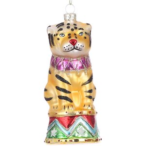 Стеклянная елочная игрушка Тигр Баристан - Цирк Шапито 13 см, подвеска