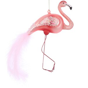 Стеклянная елочная игрушка Розовый Фламинго Шайни 13 см, подвеска Edelman фото 1