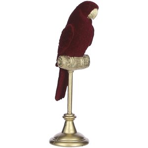 Декоративная статуэтка Попугай Даарио на золотой жёрдочке 28 см, бордовый