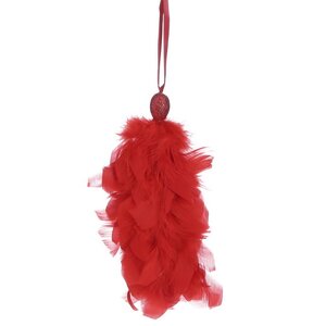 Елочная игрушка с перьями Кисточка Альтео 22 см красная, подвеска