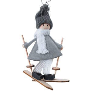 Елочная игрушка Девочка Бри на лыжах 11 см в сером наряде, подвеска Hogewoning фото 1