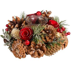 Новогодний подсвечник с шишками и розами Лесная Романтика 19 см Edelman фото 5