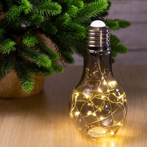 Декоративный стеклянный светильник Лампа Эдисона 19 см дымчатый, батарейки Kaemingk фото 1