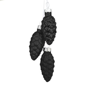 Стеклянная елочная игрушка гроздь Сосновые Шишки 6 см черная Edelman фото 1