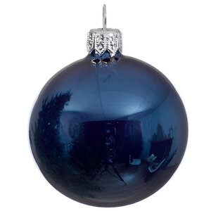 Стеклянный глянцевый елочный шар Royal Classic 15 см синий бархат