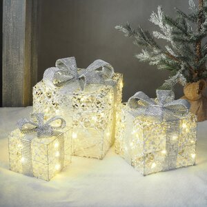 Светящиеся подарки Silver Ampare 13-30 см, 3 шт, 20 теплых белых LED ламп, на батарейках Edelman фото 1