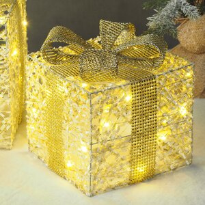 Светящиеся подарки Gold Ampare 13-30 см, 3 шт, 20 теплых белых LED ламп, на батарейках Edelman фото 2