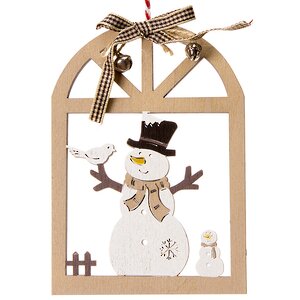 Подвесное украшение Снеговик в окошке 21*10 см светло-коричневый Hogewoning фото 1