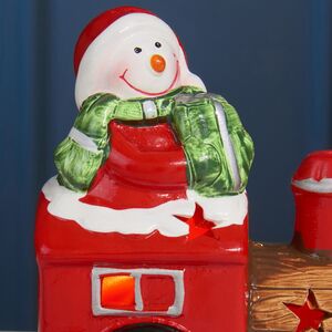 Новогодняя фигурка Снеговик и Винтажный Поезд с подсветкой 11 см, на батарейках Edelman (Эдельман) фото 2