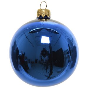 Стеклянный глянцевый елочный шар Royal Classic 15 см синий королевский
