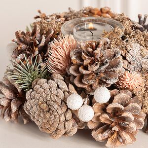 Новогодний подсвечник с шишками и ягодами Магический Лес 19 см Edelman фото 2