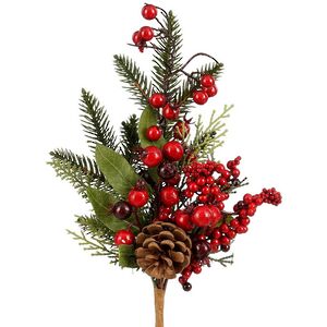 Хвойная ветка Abingdon 35 см с красными ягодами, ЛИТАЯ 100% Edelman фото 1