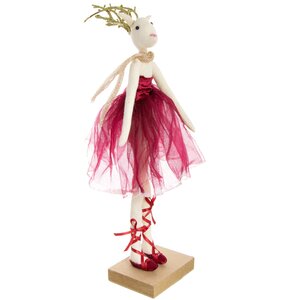 Декоративная фигурка Олень - Леди Эвелин в красном бархатном платье 30 см