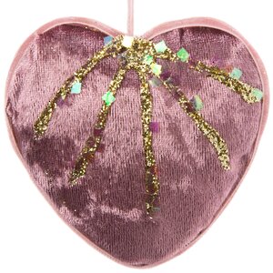 Винтажное елочное украшение Сердце Розмари 8 см розовое, подвеска