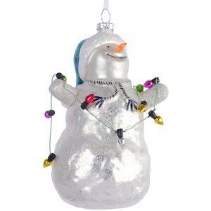 Стеклянная елочная игрушка Веселый Снеговик с гирляндой 13 см, подвеска Kaemingk фото 1