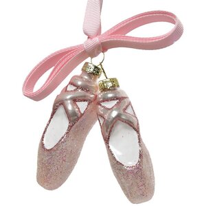 Стеклянная елочная игрушка Пуанты балерины Ла Скала 8 см, розовая, подвеска Kaemingk фото 1