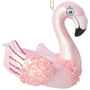Стеклянная елочная игрушка Круг Фламинго Глори 9 см, подвеска Kaemingk фото 2