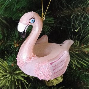 Стеклянная елочная игрушка Круг Фламинго Глори 9 см, подвеска