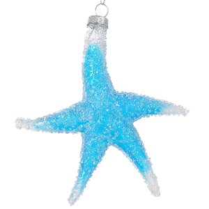 Стеклянная елочная игрушка Морская Звезда - Драгоценное море 14 см, подвеска