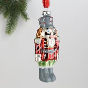 Стеклянная елочная игрушка Щелкунчик - Caramel Kingdom в красном 14 см, подвеска