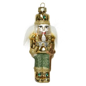 Стеклянная елочная игрушка Щелкунчик - GlamChristmas в золотом мундире 12 см, подвеска Kaemingk фото 1