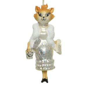 Стеклянная елочная игрушка Мадам Китти в белом 17 см, подвеска Kaemingk фото 1
