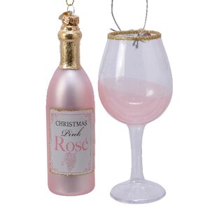 Набор стеклянных елочных игрушек Christmas Eve: Розовое вино 14 см, 2 шт, подвеска Kaemingk фото 1