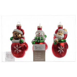 Набор елочных игрушек Санта и Друзья в красных рукавичках 9 см, 3 шт, стекло, подвеска Kaemingk фото 1
