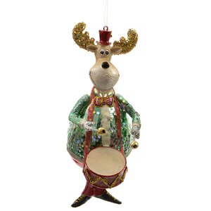 Елочная игрушка Веселый Лось Музыкант с Барабаном 17 см, стекло, подвеска Kaemingk фото 1