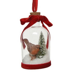 Стеклянная елочная игрушка с композицией Птичка с елочкой - Christmas Garden 16 см, подвеска