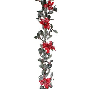 Хвойная гирлянда с красными пуансеттиями 180 см, ЛИТАЯ 100% Edelman фото 2