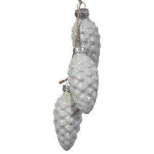 Стеклянная елочная игрушка гроздь Еловых Шишек белая, подвеска
