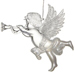 Елочная игрушка Херувим с Музыкальным Инструментом 8 см жемчужный с серебром, подвеска Holiday Classics фото 3